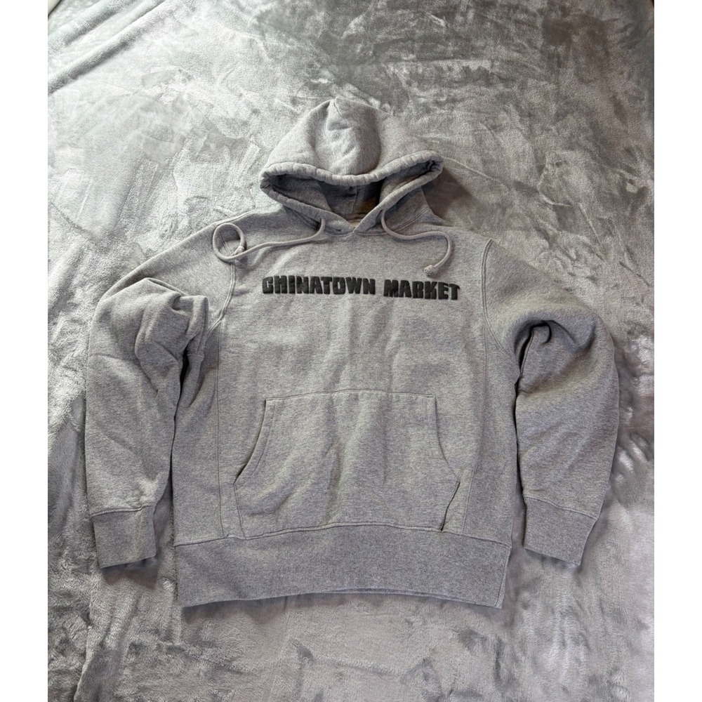 Chinatown Market Basketball Graphic Hoodie S Gray Cotton Pullover Smiley